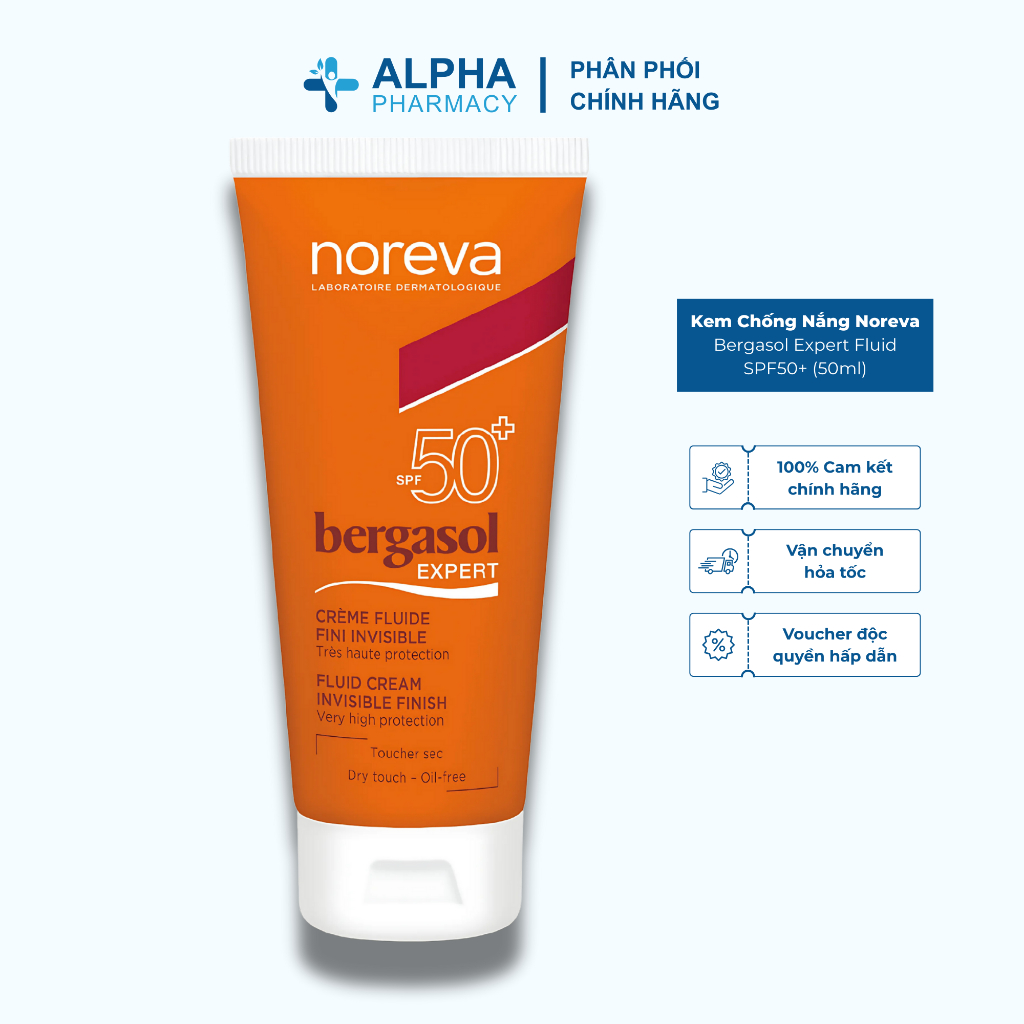 Kem Chống Nắng Noreva Bergasol Expert Fluid SPF50+ Bảo Vệ & Làm Dịu Da – 50ml