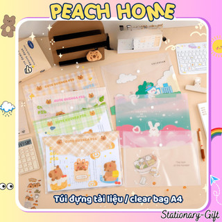  {8k} TÚI CÚC BẤM CLEAR BAG Đựng Tài Liệu A4 Chống Nước Họa Tiết Cute File Cặp Đựng Giấy Hồ Sơ Peach Home 1k Rẻ 