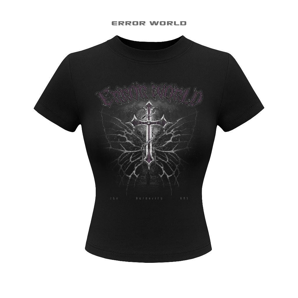 Áo thun Babytee ôm body dáng dài ERROR WORLD  - AUTHORITY/ Black