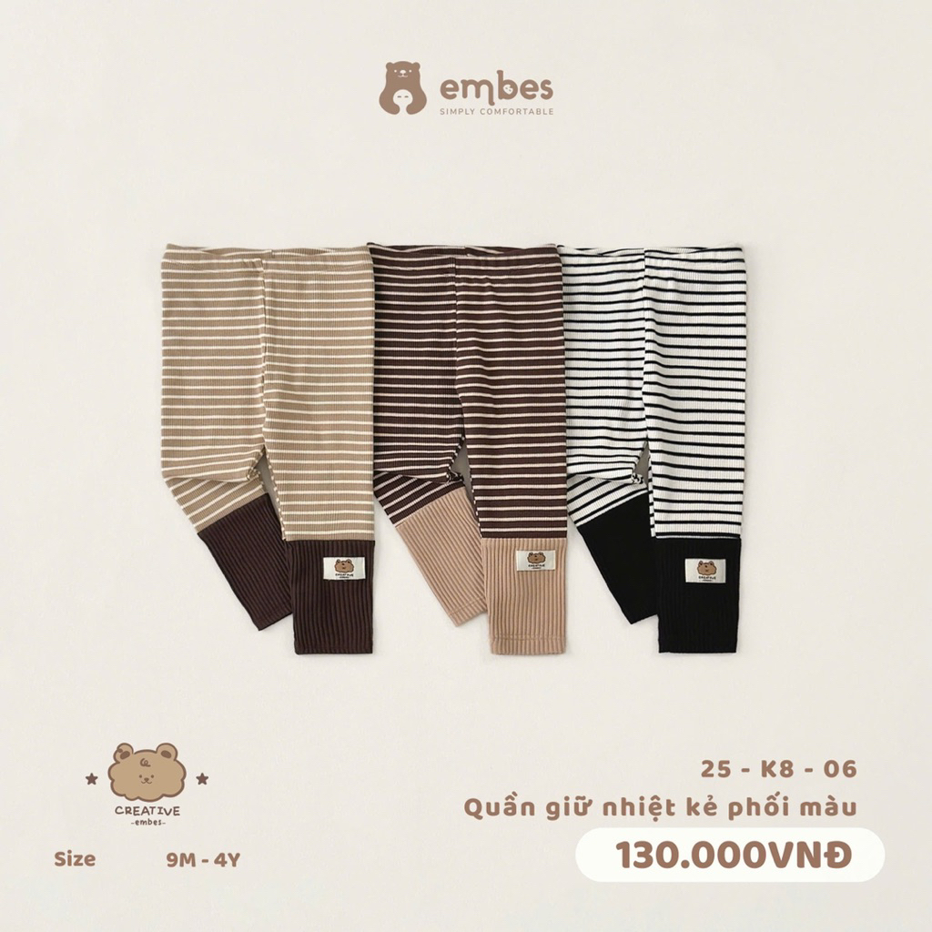 Quần giữ nhiệt kẻ phối màu Embes 25-K8-06 cho bé trai bé gái. Quần giữ nhiệt dày ấm cho bé BEO.Kids