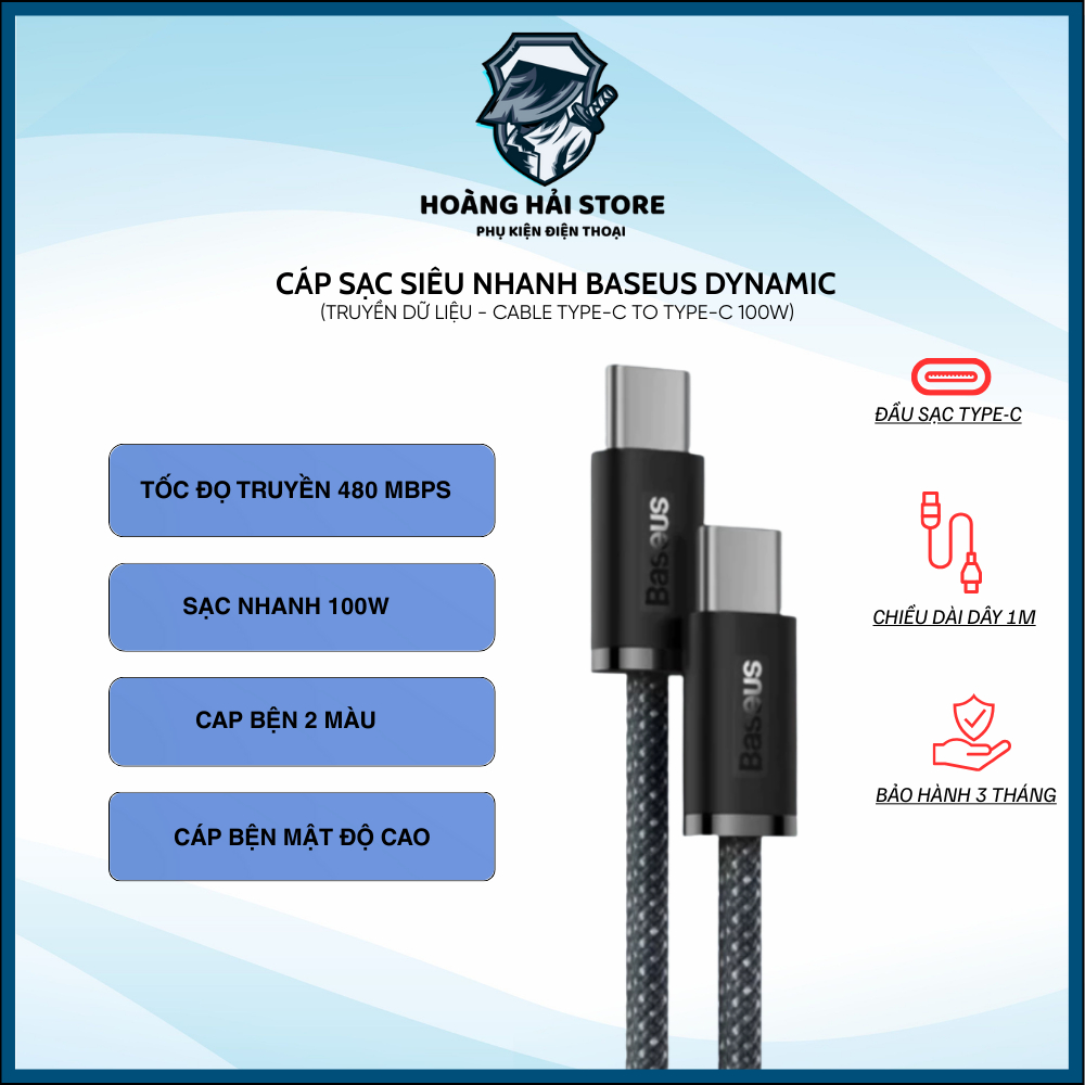 Cáp Sạc Siêu Nhanh Baseus Dynamic - Truyền Dữ Liệu - Cable Type-C to Type-C 100W Chưa có đánh giá