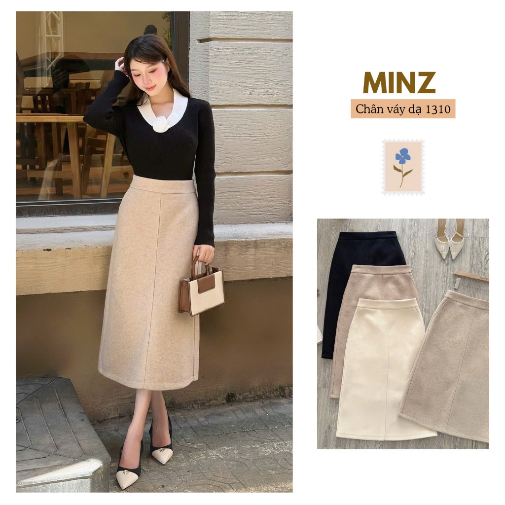 Chân Váy Dạ MINZ STORE Mã 1310, Thiết Kế Dáng A Phong Cách Công Sở