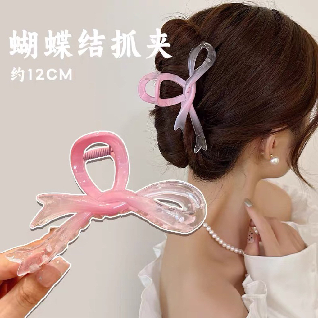 Kẹp tóc xoắn nơ ombre hồng trong suốt