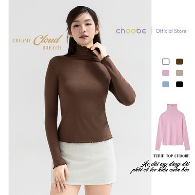 [ MỞ BÁN ] Áo thun nữ Turie Top Choobe dài tay cổ lọ cuốn bèo dáng dài phông cotton co giãn 4 chiều A129