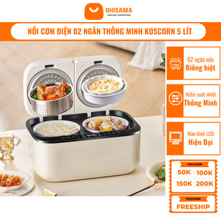 Nồi Cơm Điện Thông Minh 2 Ngăn KOSCORN, Kiểm Soát Nhiệt NTC, Dung Tích 5 Lít, Màn Hình LCD
