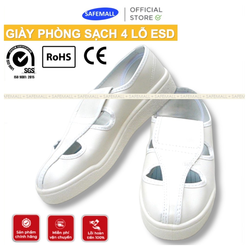 Giày Vải Phòng Sạch Mặt Lưới Và 4 Lỗ Chống Tĩnh Điện ESD - Giày Bảo Hộ Phòng Sạch Siêu Nhẹ SAFEMALL