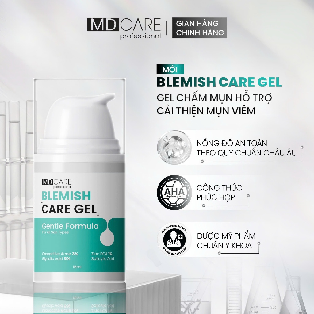 [CHÍNH HÃNG] Gel Chấm Mụn Hỗ Trợ Làm Dịu Và Cải Thiện Mụn Viêm MD CARE Blemish Care Gel 15ml