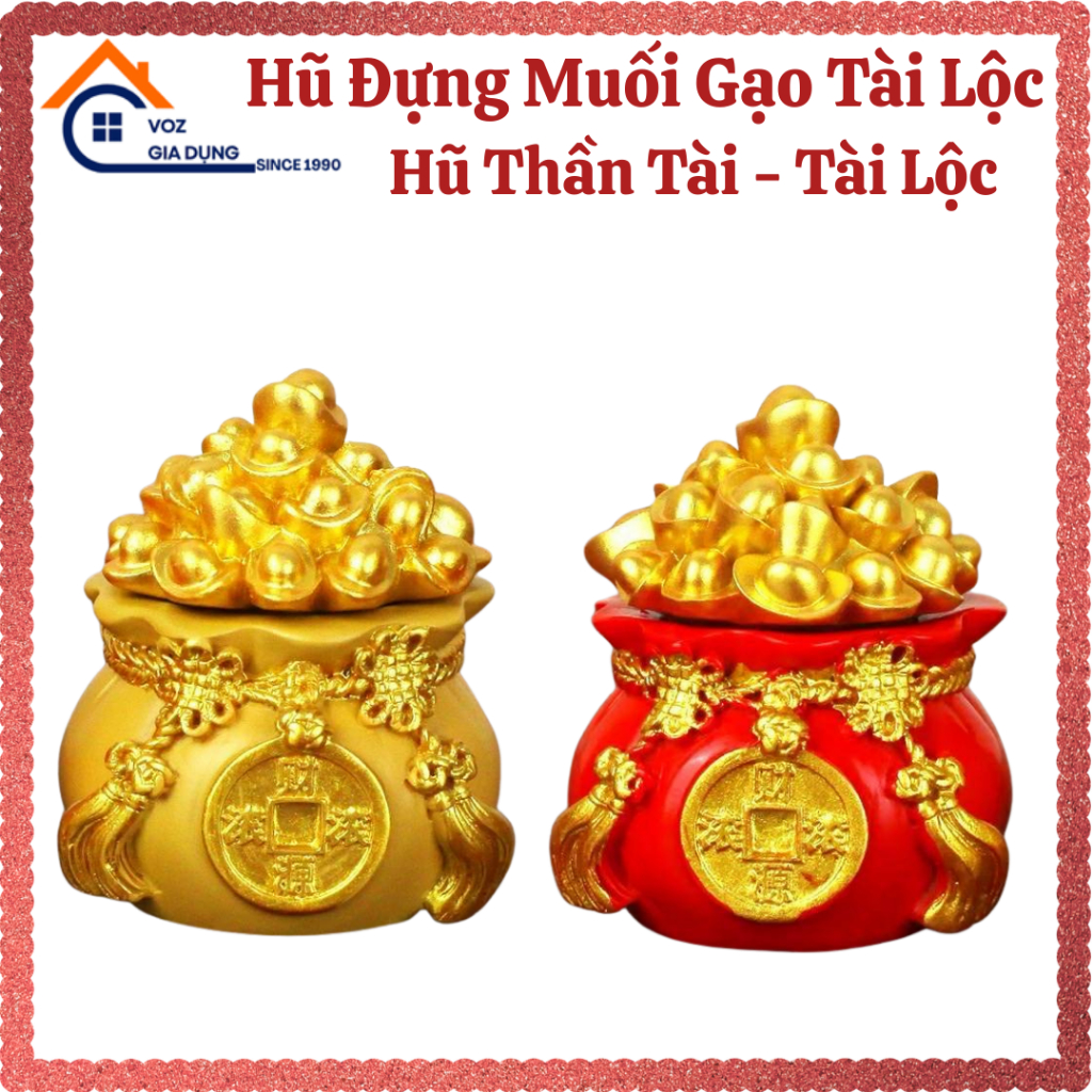 COMBO 3 Hũ Túi Tiền Tài Lộc - Hũ Đựng Muối Gạo Trang Trí Ban Thờ Cầu Tài Lộc, May Mắn, Phong Thủy