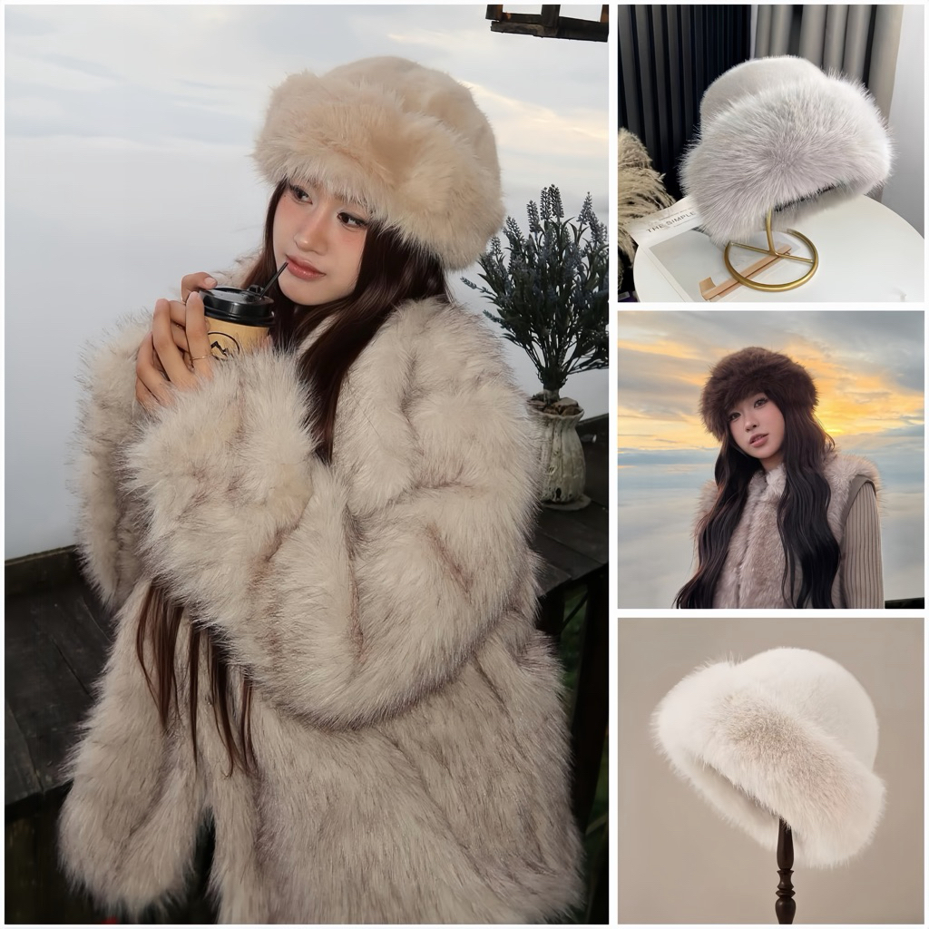[ Loại dày] Mũ Bucket Lông Mềm Giữ Ấm Mùa Đông Phong Cách Mông Cổ Xinh Xắn Giữ Cho Tai Siêu Ấm Áp ponny
