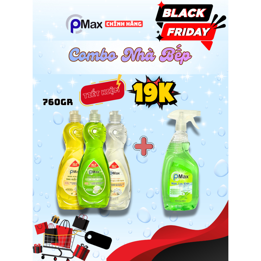 [Combo] Nước Rửa Chén Thiên Nhiên PMAX, Lau Bếp Đa Năng PMAX - Bộ Combo Nhà Bếp Sạch Dầu Mỡ, Khử Mùi