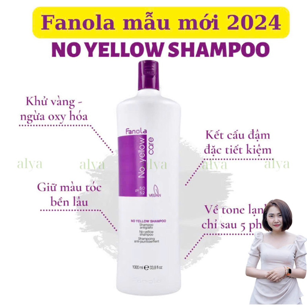 Dầu gội khử vàng Fanola No Yellow 1000ml. Dầu Gội Tím. HÀNG CHÍNH HÃNG. elgon ALYA