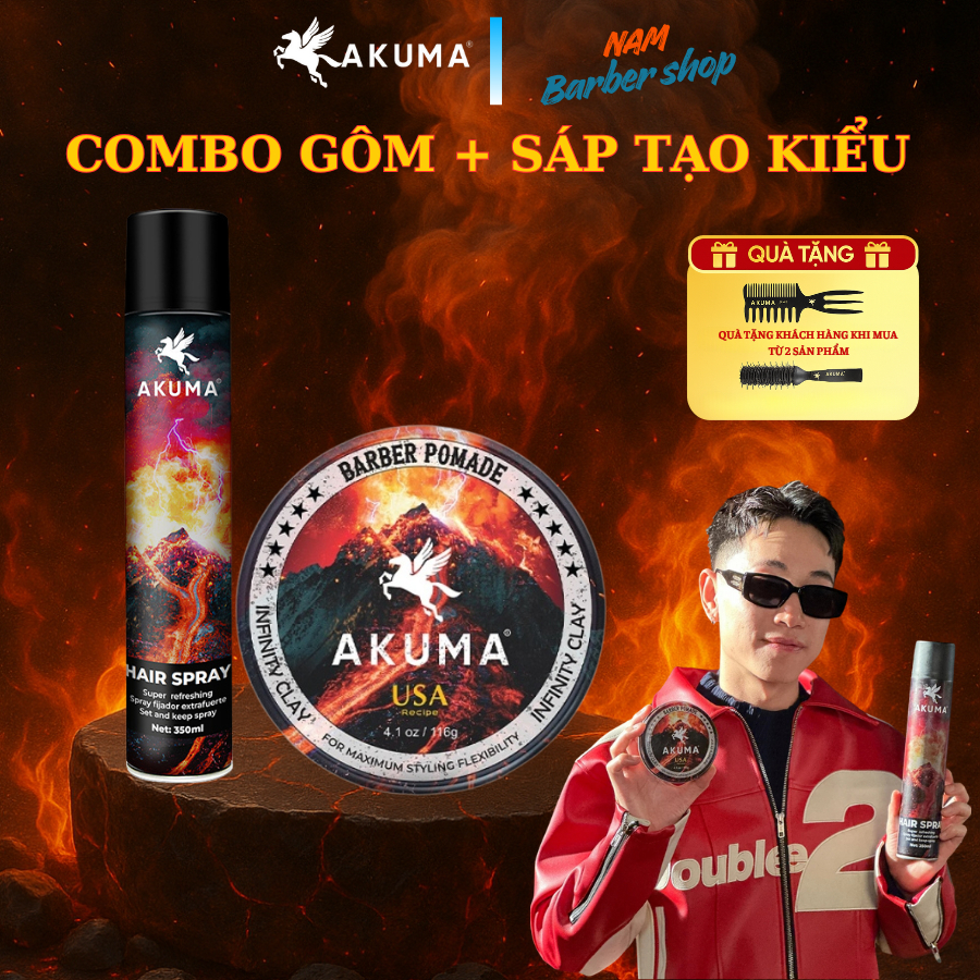 Combo gôm sáp tạo kiểu AKUMA,  sáp vuốt tóc AKUMA, Gôm tạo kiểu akuma, giữ nếp lên đến 12h, hương thơm nước hoa