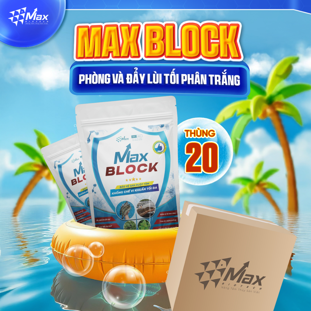 Thùng 20 Max Block tặng 2 thẻ cào - Phòng trị tôm chậm lớn, đẩy lùi EHP tối đa gói 100g