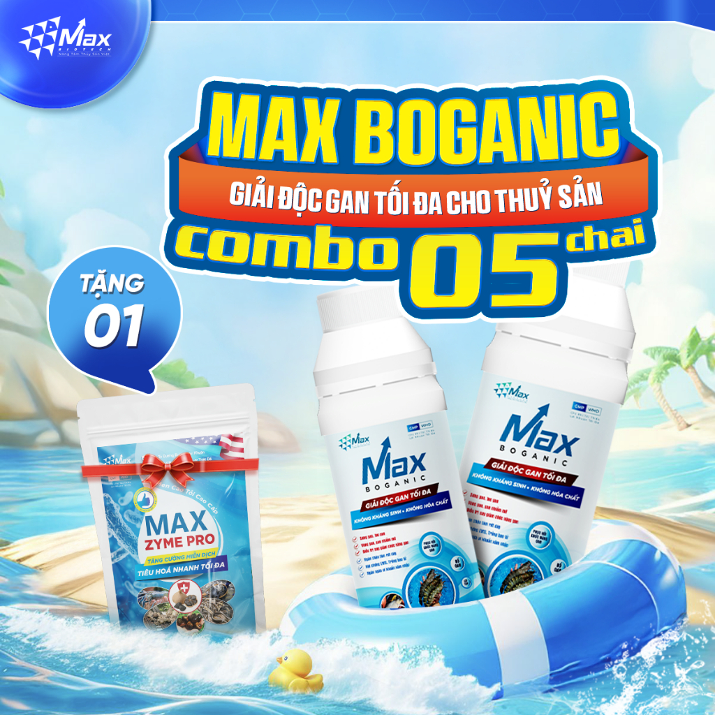 Combo 5 Max Boganic – Giải độc gan tối đa cho thuỷ sản 500ml tặng 1 zyme