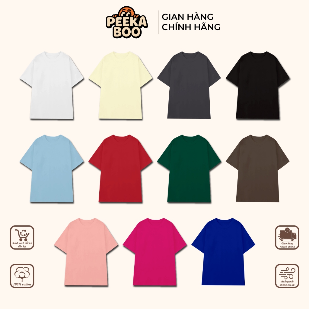 [PEEKABOO] Áo Thun PEEKABOO Cotton Trơn 11 Màu - Áo Phông Tay Ngắn Unisex Form Rộng Basic Cao Cấp Mặ
