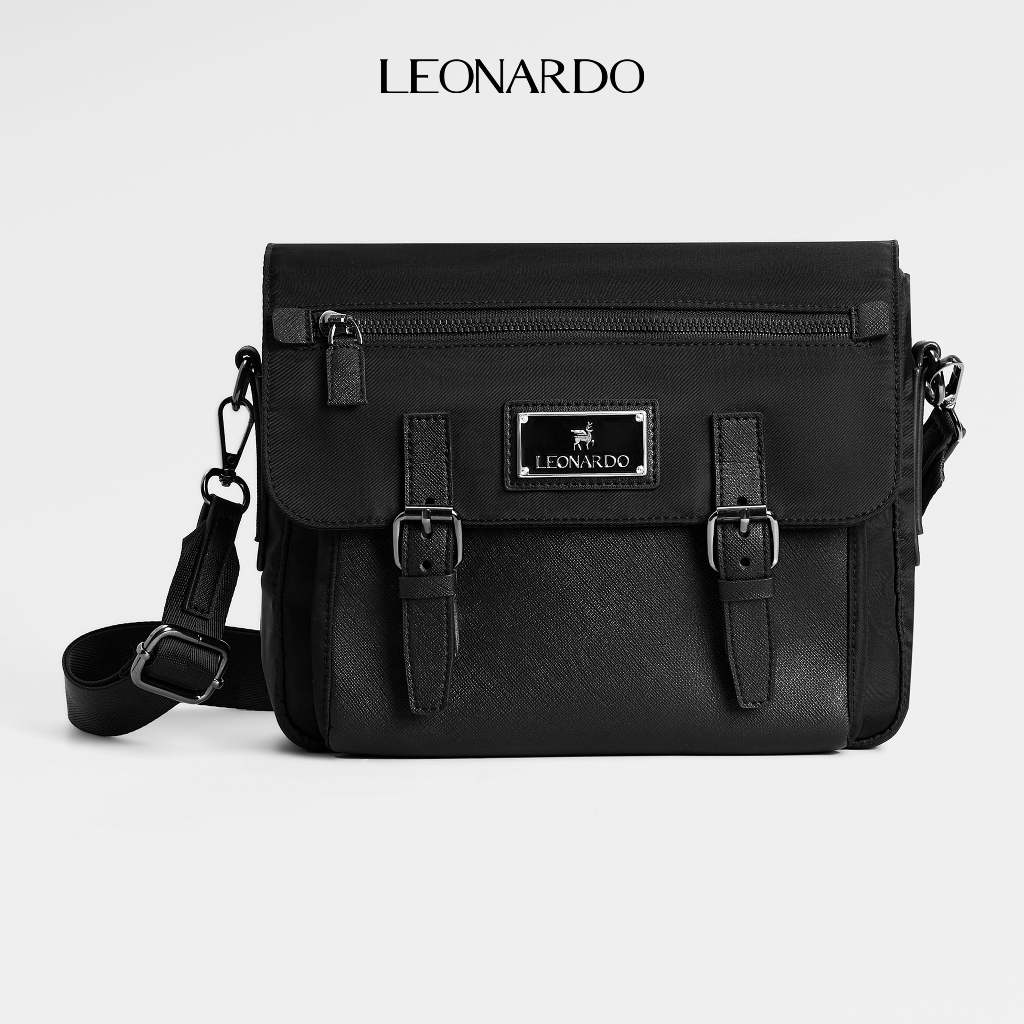 Túi đeo chéo nam Leonardo vải dù lạnh phối da Microfiber đa dụng đi làm đi chơi - Túi Messenger Axto