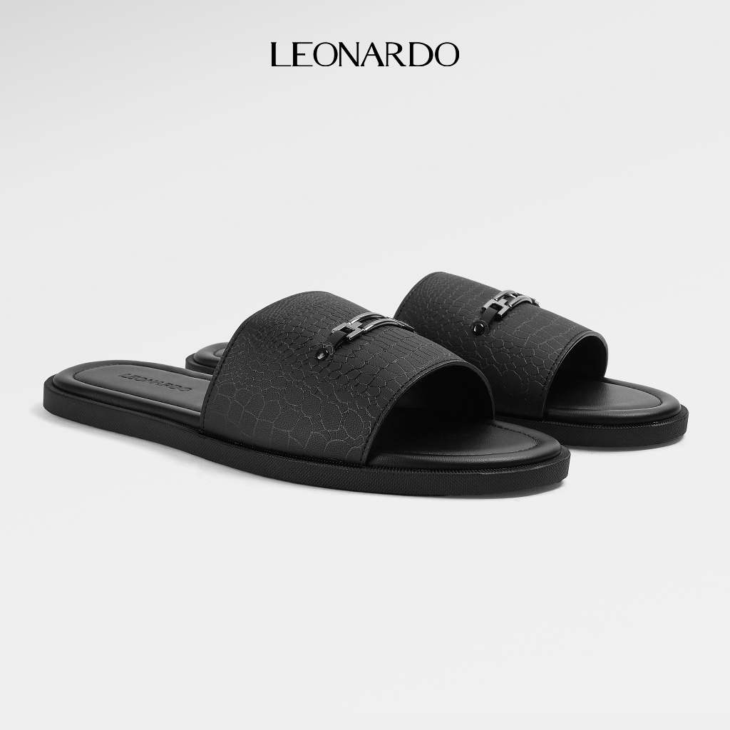 Dép nam Leonardo quai da Microfiber chống nước đế cao su chống trượt - Dép Andrew