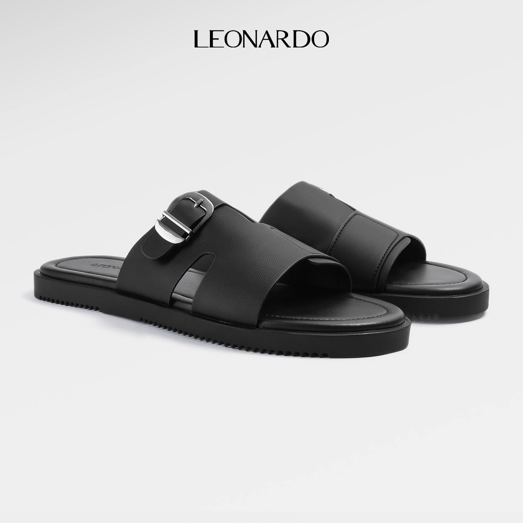 Dép nam Leonardo quai da Microfiber mềm bền chống nước đế chống trượt tối giản - Dép Felix
