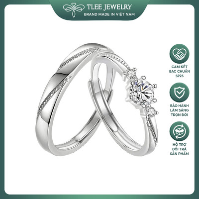 Nhẫn đôi bạc s925 freesize Sterling Love nạm đá lấp lánh TLEE JEWELRY ND0128