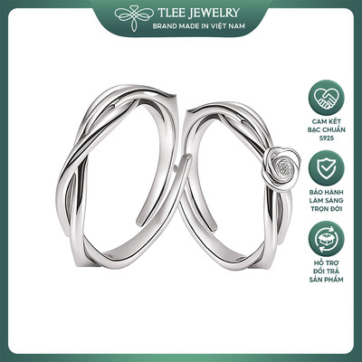 Nhẫn đôi bạc TLEE freesize hoa hồng gai thân nhành hoa đan chéo ngọt ngào, lãng mạn TLEE JEWELRY ND0129