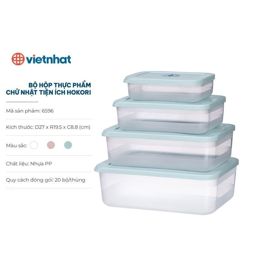 Set 4 Hộp Đựng Thực Phẩm Chữ Nhật Hokori Mã 6596