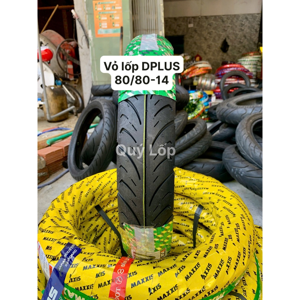 Vỏ lốp DPLUS 119 size 80/80-14 gắn trước Janus. Vỏ không ruột