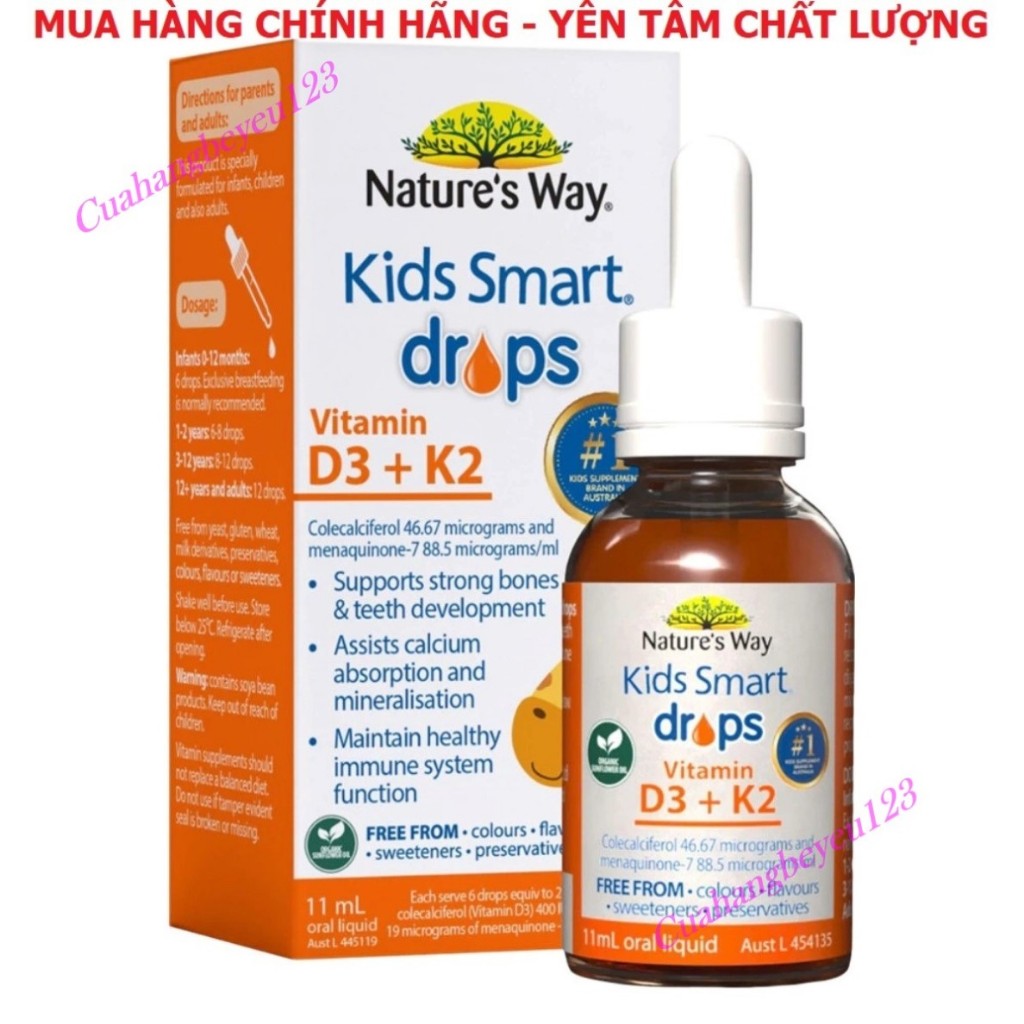Chai 11ml Nature's Way Kids Smart Drops Vitamin D3 + K2 - D3K2 - Giúp tăng sức khỏe cho Bé NTW