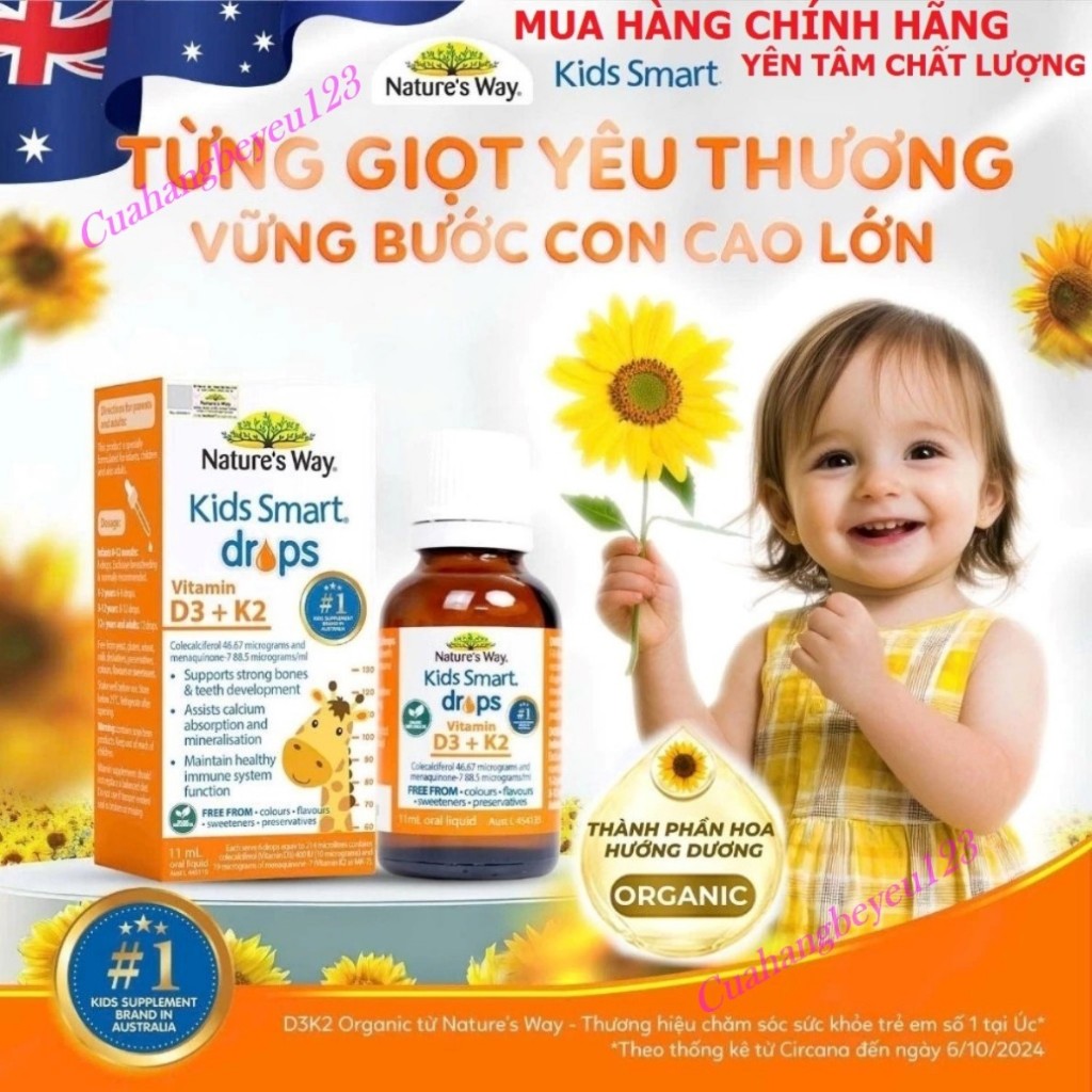 Chai 11ml / Nature's Way Kids Smart Drops Vitamin D3 + K2 - D3K2 - Giúp tăng sức khỏe cho Bé NTW