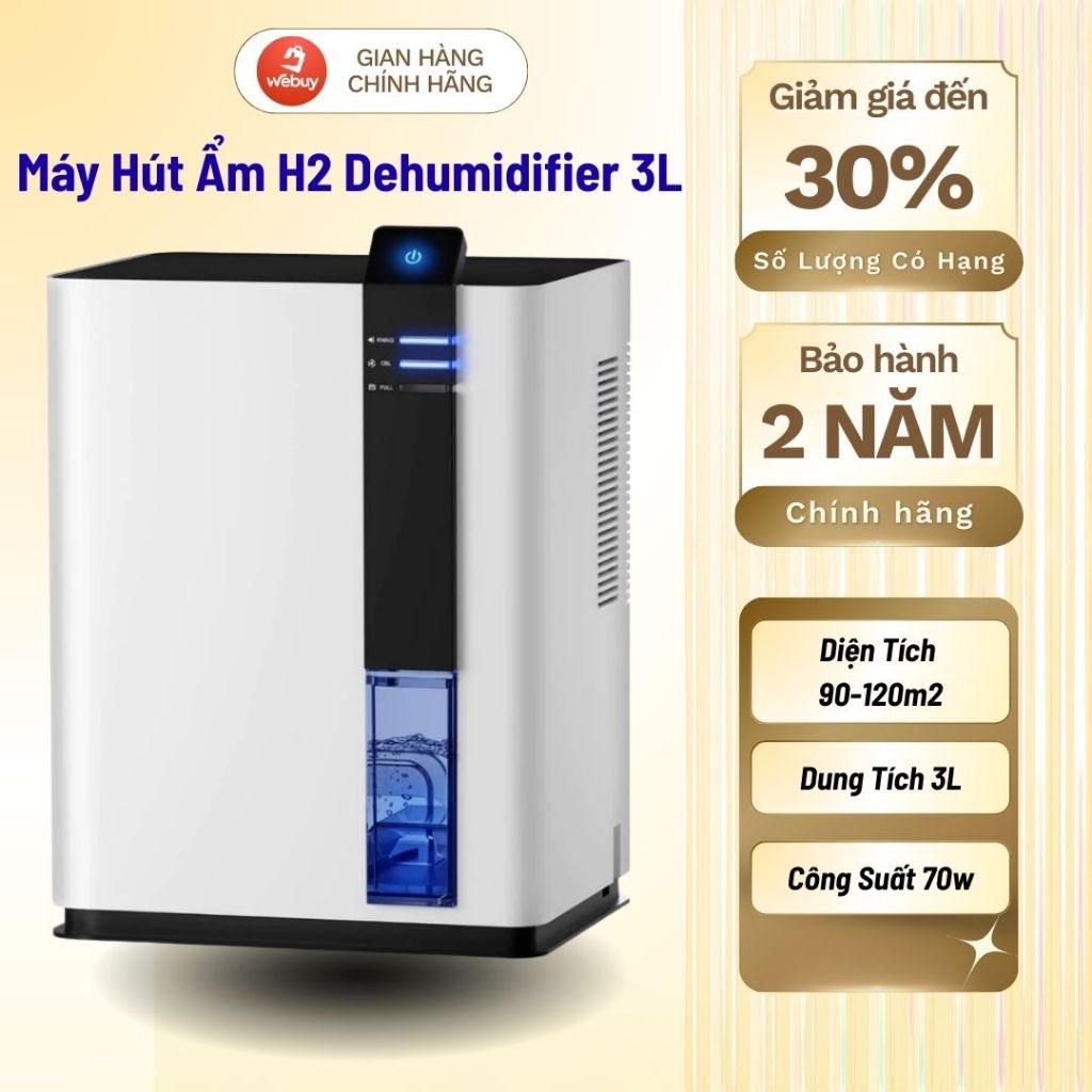 Máy Hút Ẩm Không Khí XM H2, Dung Tích 3L, Công Suất Lớn 70W Giúp Làm Khô Nhanh, Ngắt Tự Động Bảo hành 1 năm