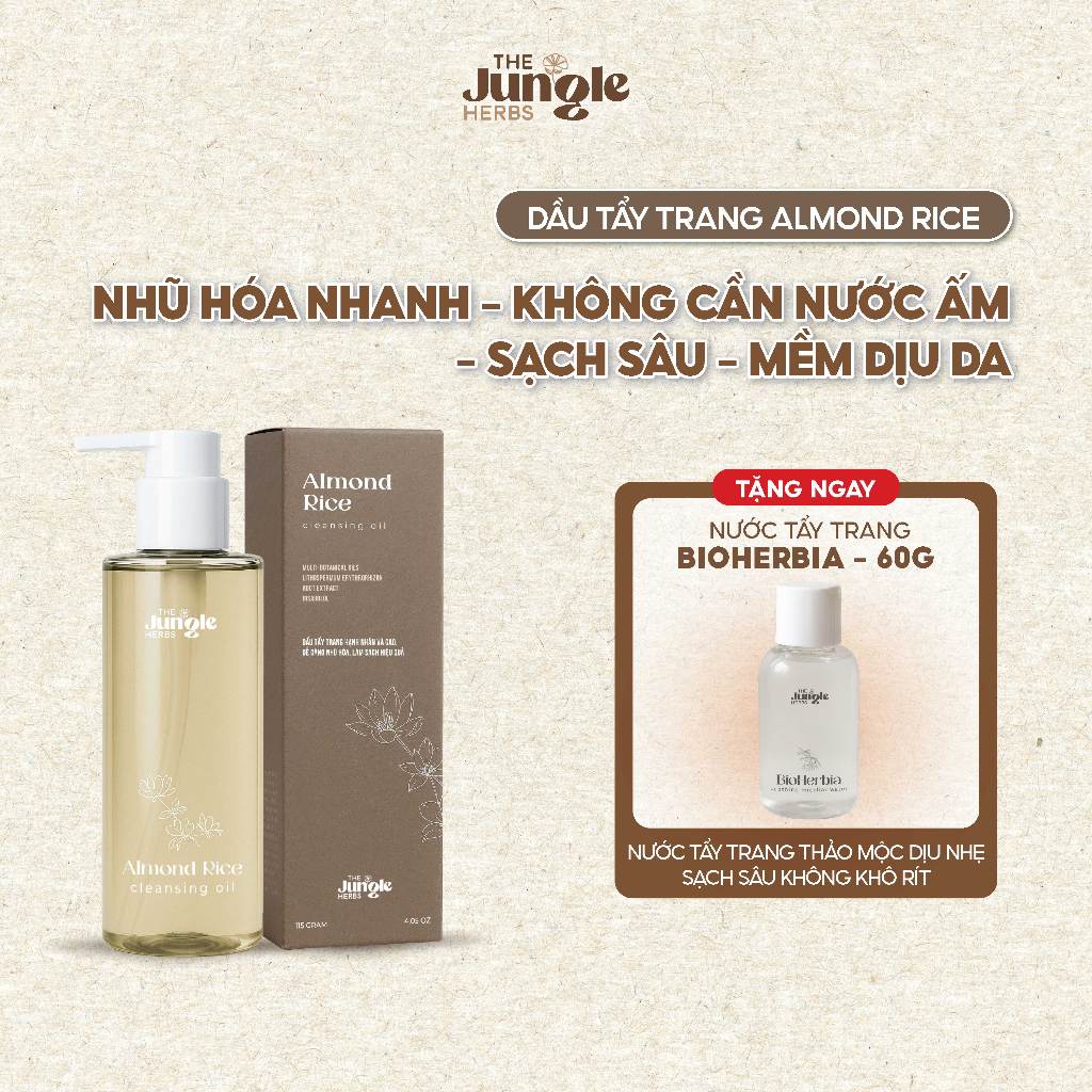 Dầu tẩy trang sạch sâu nhũ hóa nhanh Almond Rice Cleansing Oil - The Jungle Herbs - 115G