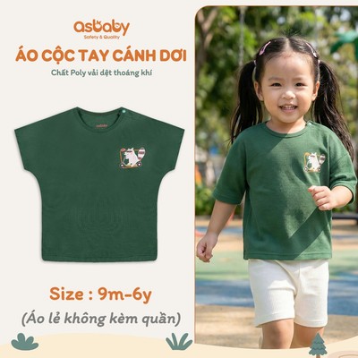 (Mom lưu ý chọn size áo cho bé) Áo lẻ cổ tròn Astar chất vải poly lạnh xanh rêu cho bé trai, gái size từ 9 th-7 tuổi