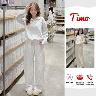  Áo nỉ sweater cổ sen áo nỉ 2 da phối cúc quần ống suông nỉ 2 da mềm basic 