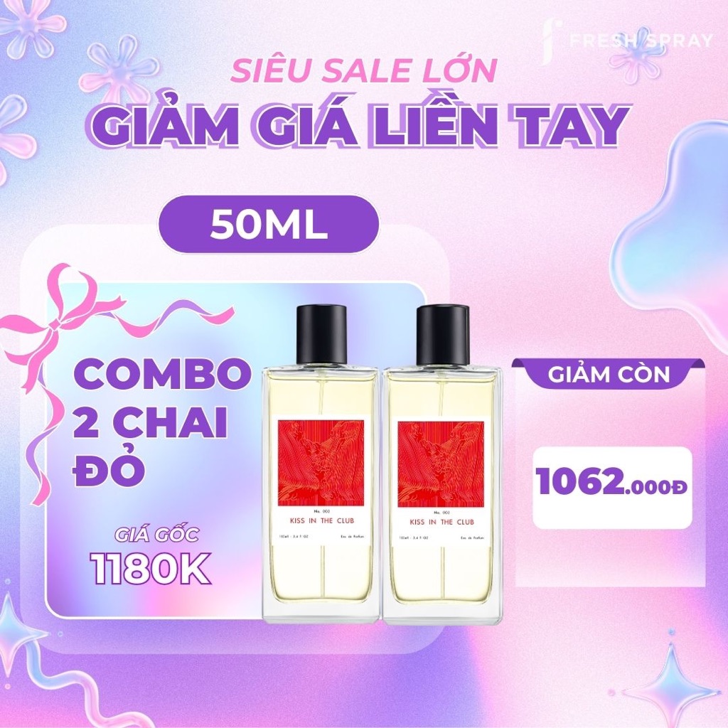 F Fresh Spray Chính hãng - Combo 2 chai nước hoa Unisex No.003 Kiss In The Club 50ml Gil Lê