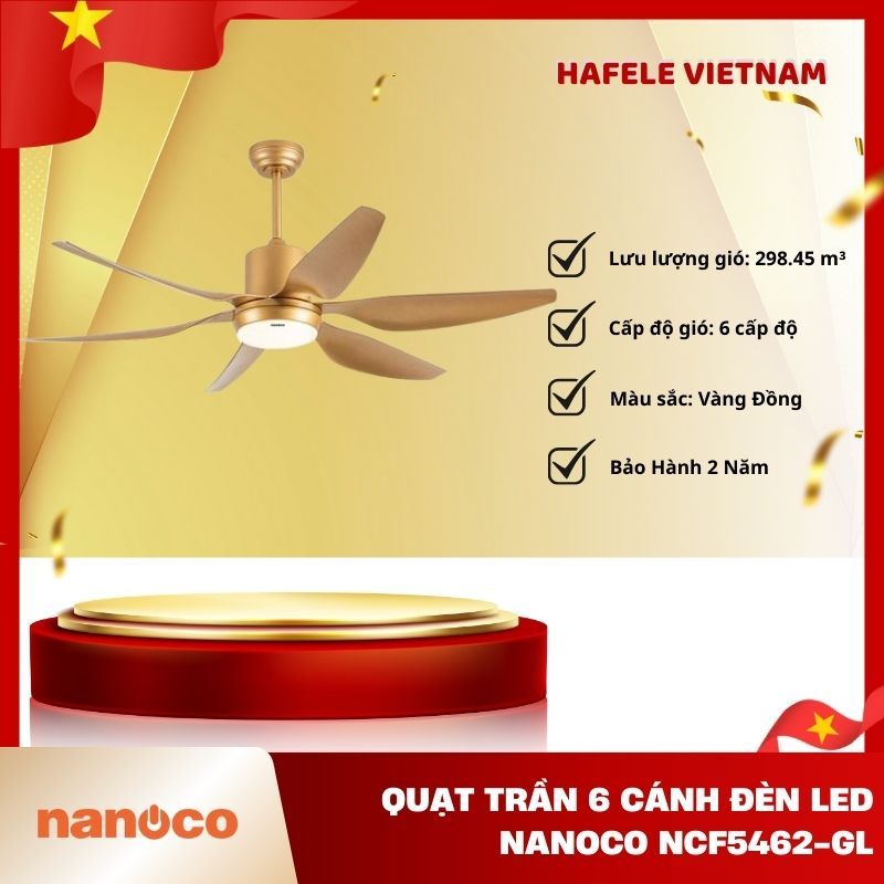 Quạt Trần Nanoco NCF5462-GL – 6 cánh – Có đèn – Thiết kế sang trọng - FEM
