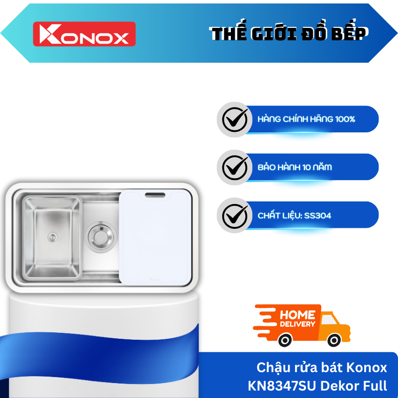 Chậu Rửa Bát Chống Xước Konox KN8347SU Dekor Full– 1 Hố – Bề Mặt Linen Chống Xước, Bền Đẹp – TGB