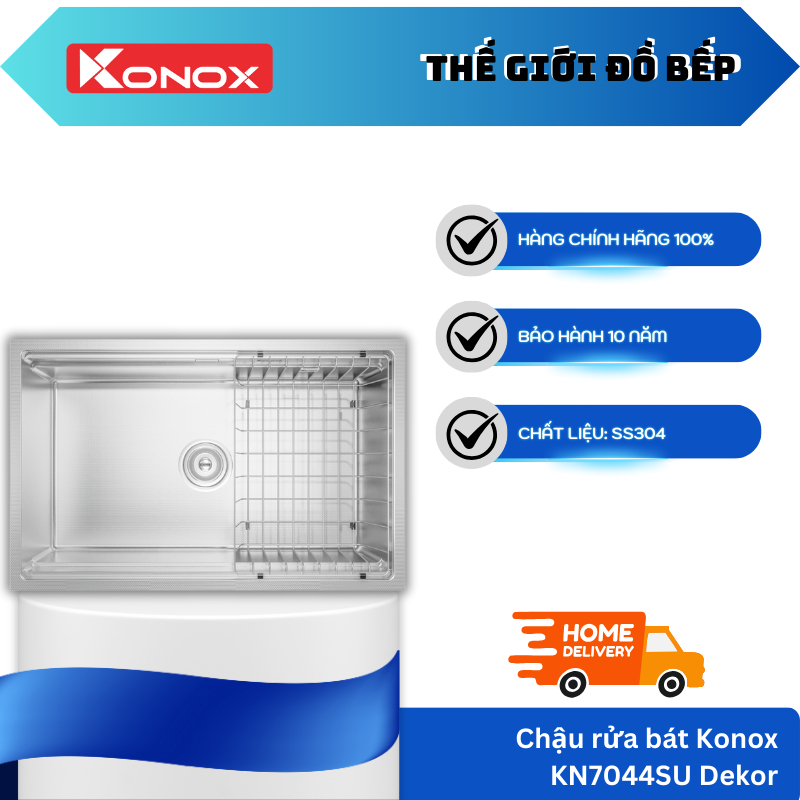 Chậu Rửa Bát Chống Xước Konox KN7044SU Dekor – Inox SS304 – Chậu 1 Hố Rộng – TGB