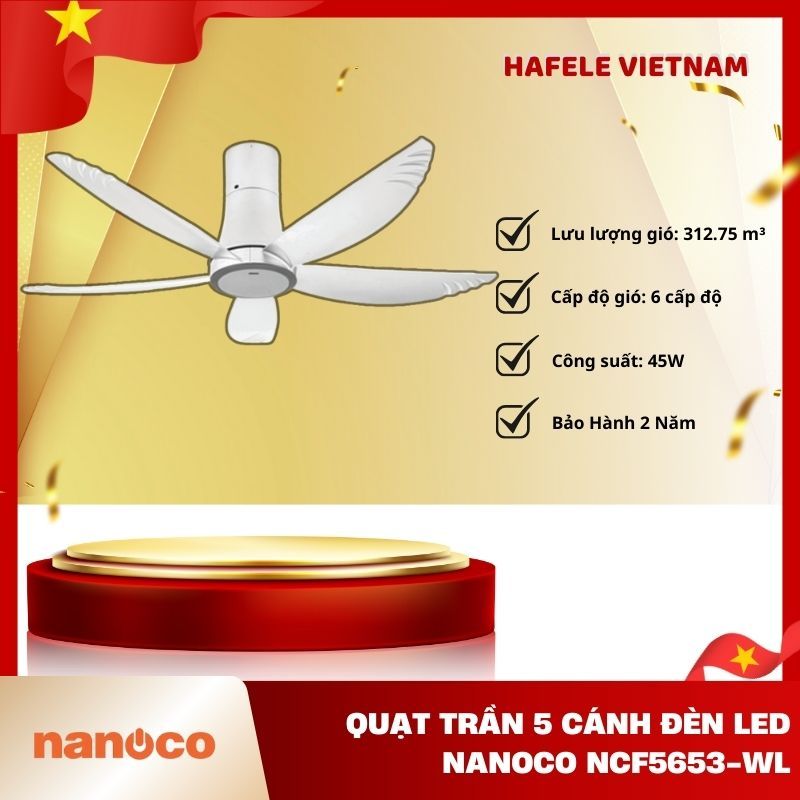 Quạt Trần Nanoco NCF5653-WL – Thiết kế sang trọng – Động cơ DC – Vận hành êm ái tiết kiệm điện - FEM