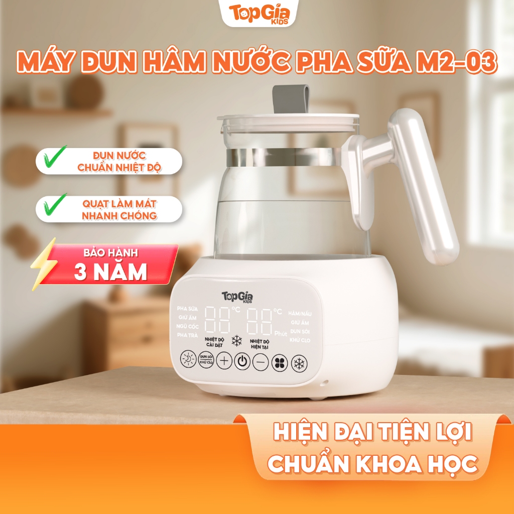  Máy đun và hâm nước pha sữa TopGiaKids M2-03 đun sôi giữ nhiệt thông minh có quạt làm nguội nhanh 