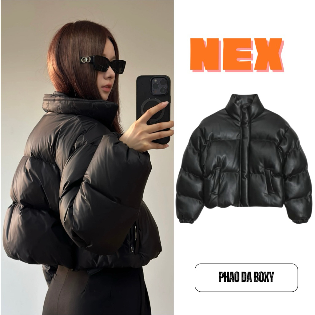    Hàng Sẵn   Áo Phao Da Form Boxy Màu Đen Phong Cách Korea Siêu Dày  Ấm Cổ Tay Bo Chun Full Size Nam Nữ - NEX NP1 