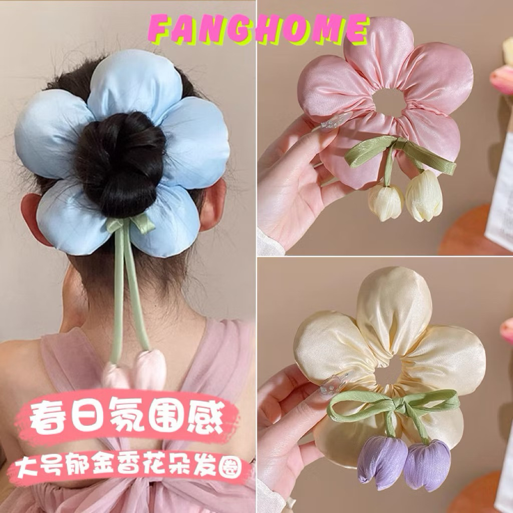 Cột tóc bông hoa to phồng 3D hàng loại 1, buộc tóc búi tóc hoa to scrunchies to dễ thương sang trọng