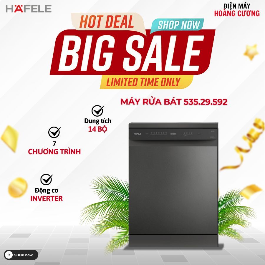 Máy rửa bát Hafele HDW-F601G 535.29.592 - Độc Lập, Công Suất Lớn, Sấy Khử Khuẩn