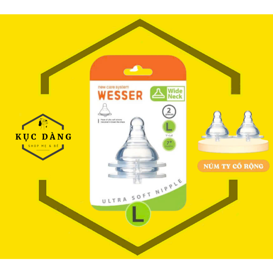 Núm vú cổ rộng silicon siêu mềm Wesser cho bé Size S M L