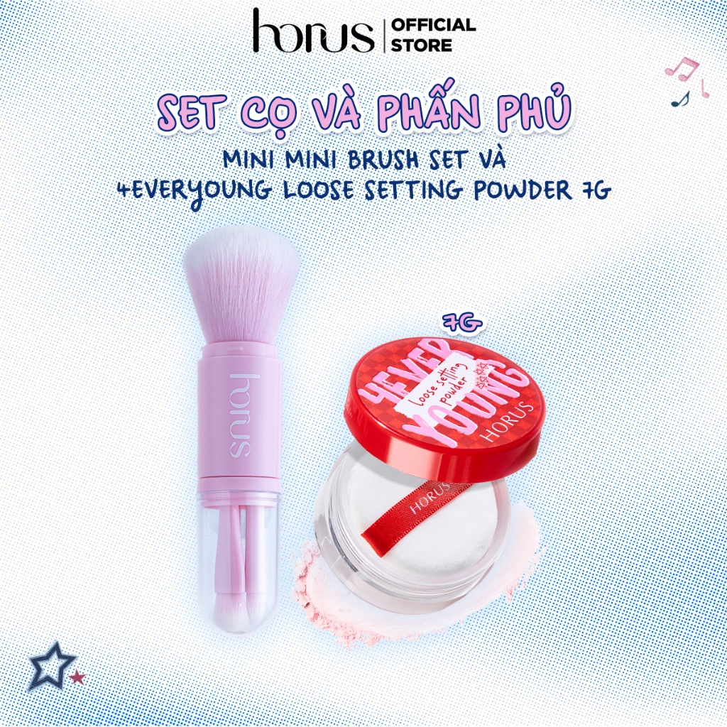Combo 01 pcs Horus Set Cọ trang điểm mini Mini Brush Set + 01 pcs Horus Phấn phủ 4everyoung Loose Se