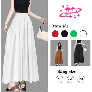 Quần nhún 2 tầng ống rộng nữ giả váy dáng suông cạp cao lưng chun bigsize mặc nhẹ thoáng thoải mái