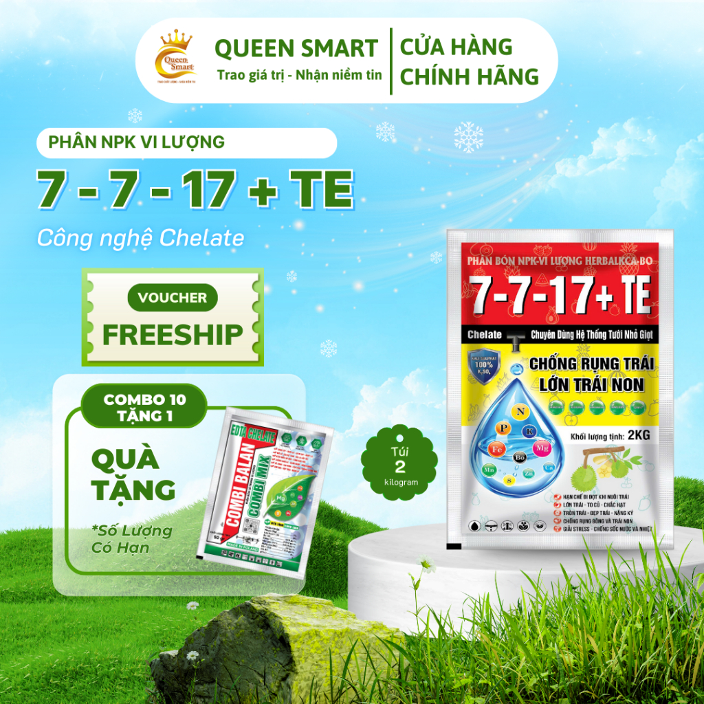 NPK 7 7 17 TE - Gói 2KG - Phân bón vi lượng - Chống rụng trái, lớn trái non