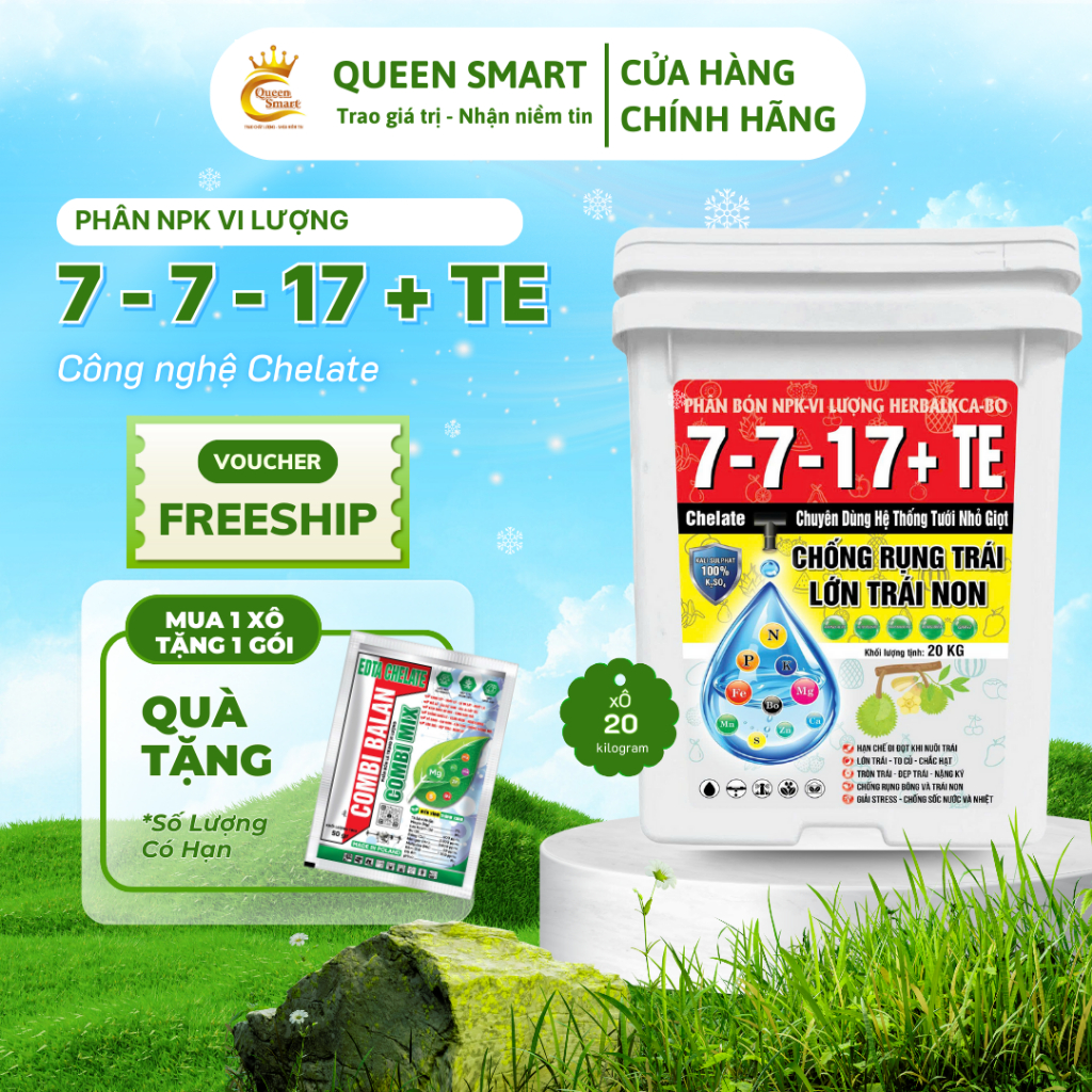 NPK 7 7 17 TE - XÔ 20KG - Phân bón vi lượng - Chống rụng trái, lớn trái non