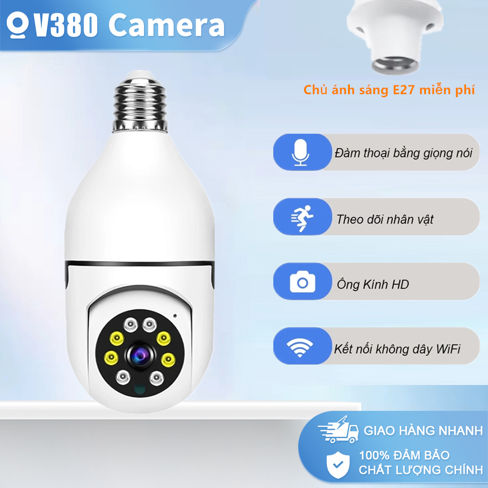 V380 WiFi không dây Full HD 1080P Camera 360 ° quay Bóng đèn CCTV kết nối với Telephone Night Vision