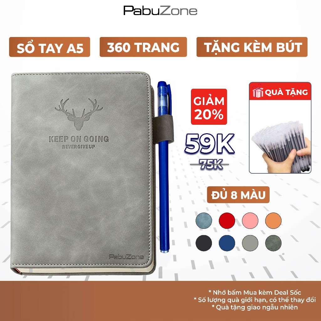 Sổ Tay Ghi Chép A5 360 Trang Bìa Da Chống Nước Cao Cấp Kẻ Ngang Cho Dân Công Sở Văn Phòng, Đi Học