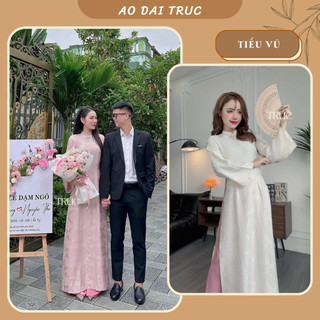 Áo Dài Truyền Thống Gấm Tiểu Vũ Form Ôm Tôn Dáng Cách Điệu Tay Loe Rộng, Cổ Cao 2cm Kèm Charm Đá - Áo Dài Trúc