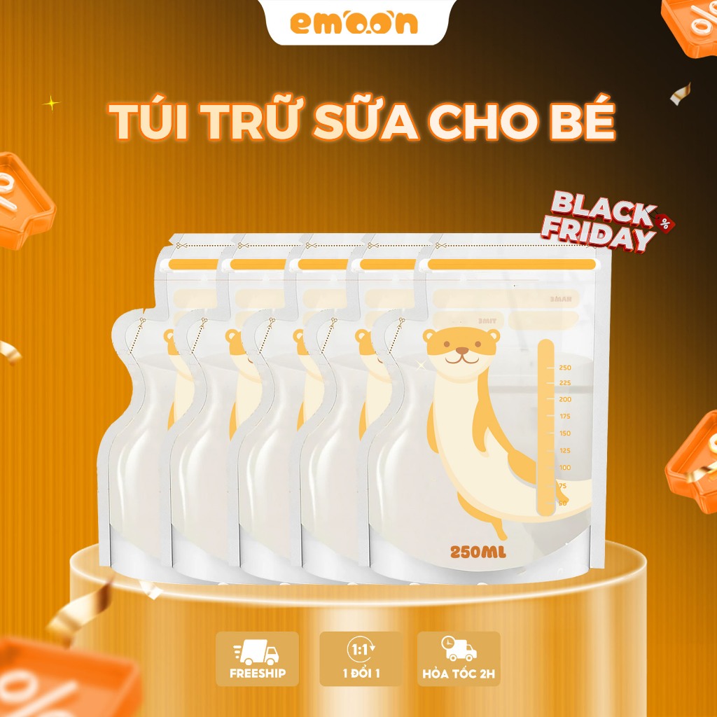 Túi trữ sữa Emoon 250ml túi zip chống rò rỉ chất liệu an toàn, tiện lợi